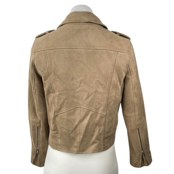 Mynta Womens Brown Tan Faux Suede Zip Up Long Sleeve Moto Biker Coat Jacket XS - Picture 3 of 5